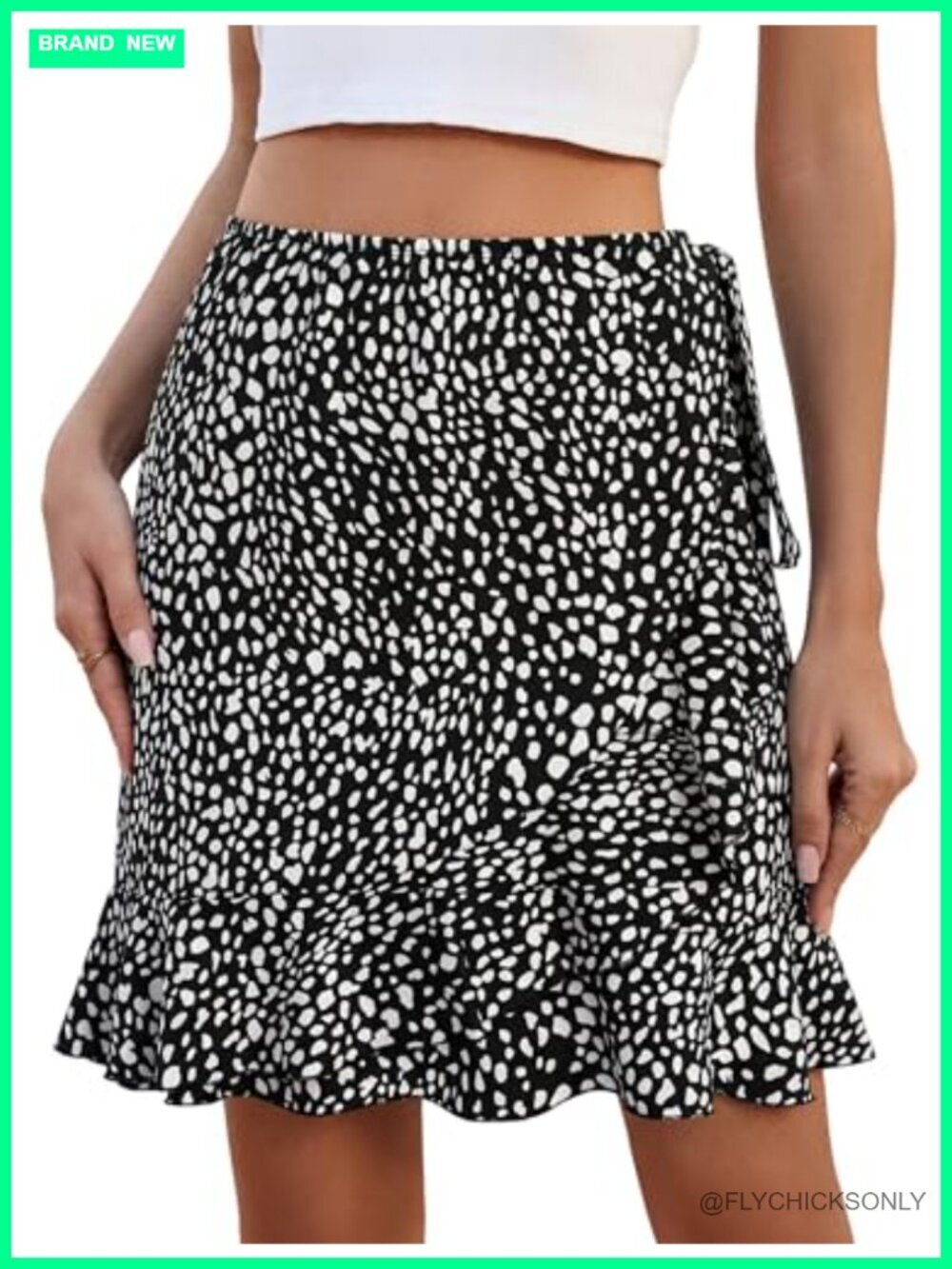 Ruffle Tie Side Floral Mini Skirt Elastic Waist High Stretch Wrap Polka Dot